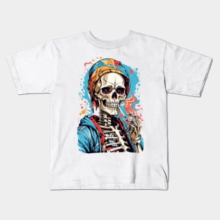 Skeleton Smoking a ciggy Kids T-Shirt